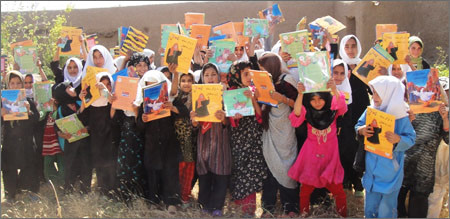 Kids with Hoopoe Books from Dehsorkh School in Herat