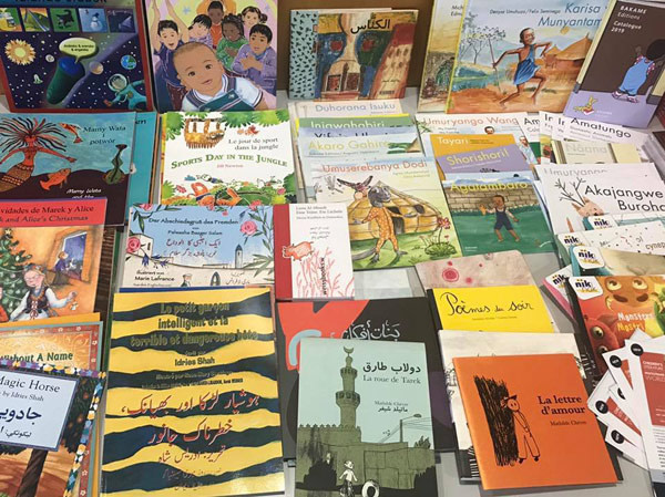Hoopoe Books displayed on a table at the Bologna Children's Book Fair