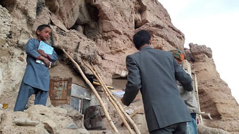 Delivering books at Bamyan Caves